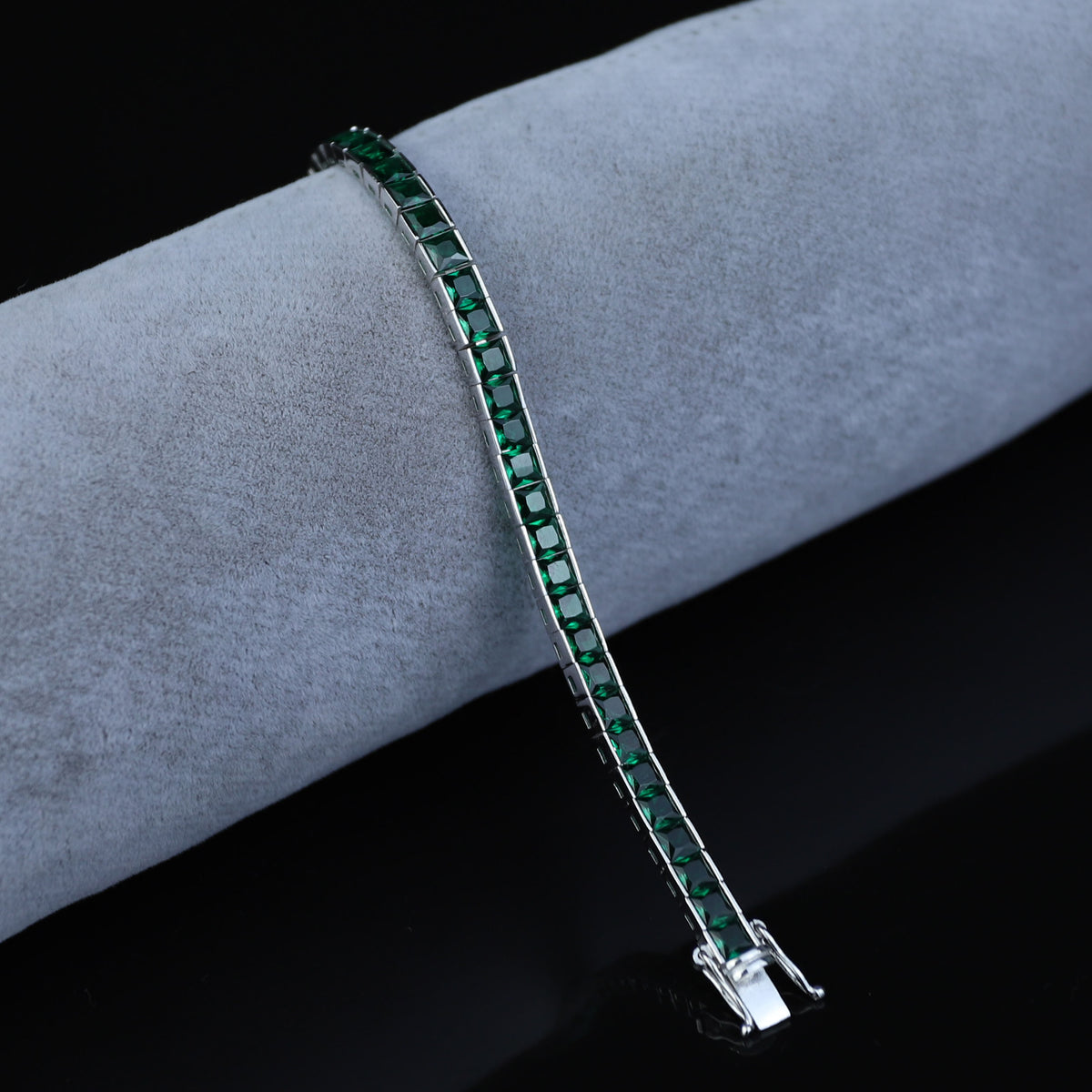 925 Silver Square Emerald Tennis Bracelet, Square Cut Green Stone Tennis Bracelet, Men Emerald Diamond Tennis Bracelet, Elegant Bracelet