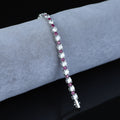 Men Silver Ruby Tennis Bracelet, Unisex Round Diamond Ruby Link Bracelet, Mens Tennis Link Chain Men Bracelet, Men Link Bracelet, 925 Silver
