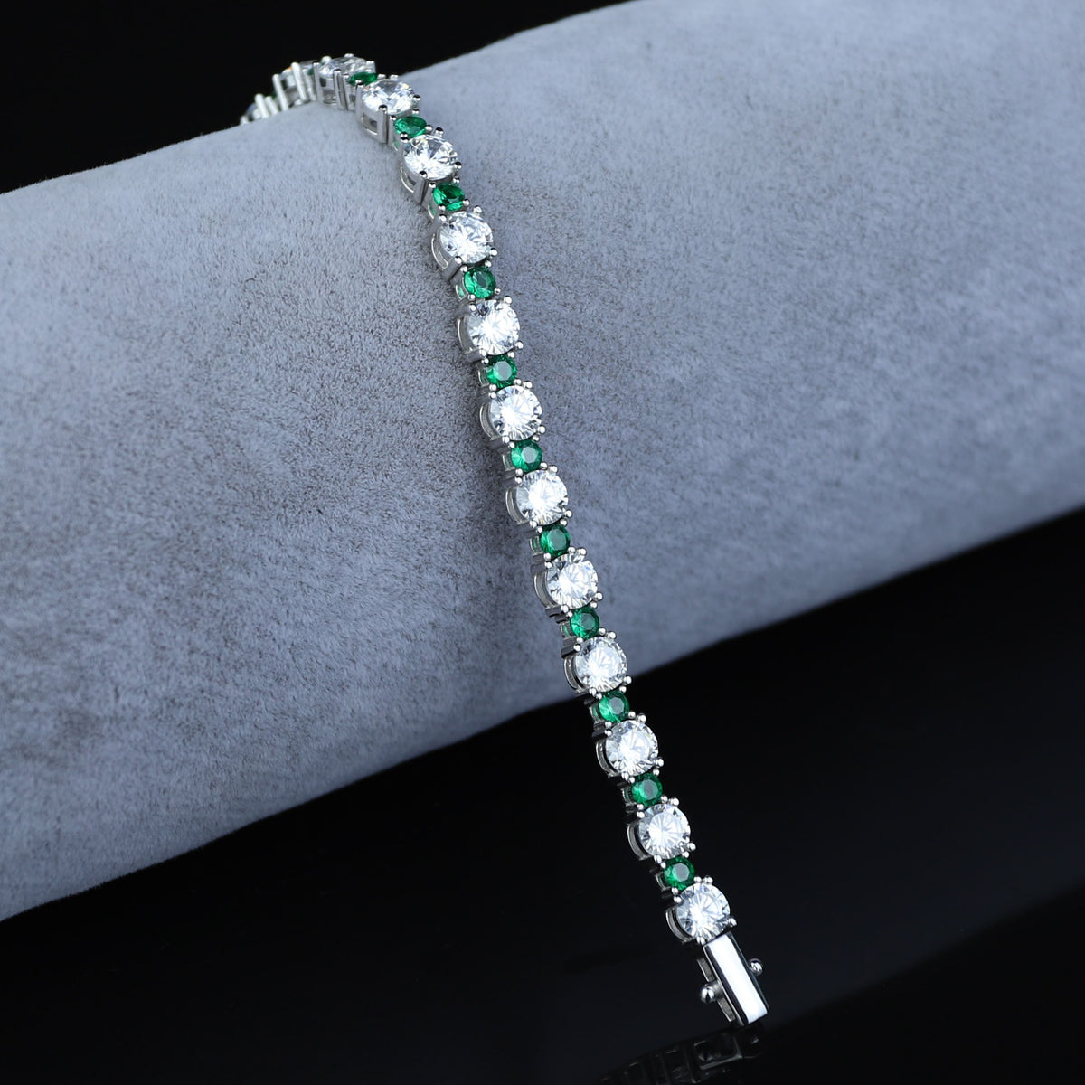 925 Men Silver Emerald Diamond Bracelet, Luxury Green Tennis Chain Bracelet, Men Emerald Diamond Tennis Bracelet, Elegant Bracelet