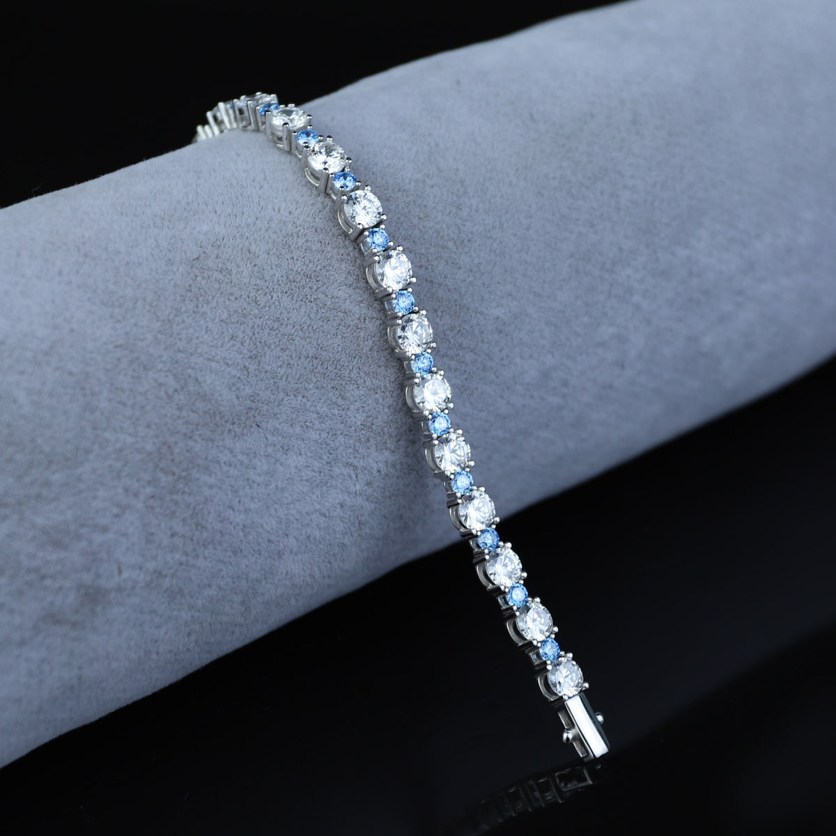 Men Silver Luxury Aquamarine Bracelet, Round Aquamarine Tennis Bracelet, Elegant Men Tennis Link Bracelet, 3MM Round Tennis
