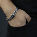 Solid Silver Cable Bracelet, Handmade Onyx Anchor Bracelet, Elegant Men Chain Bracelet, Anchor Chain Bracelet, Bracelet For Men