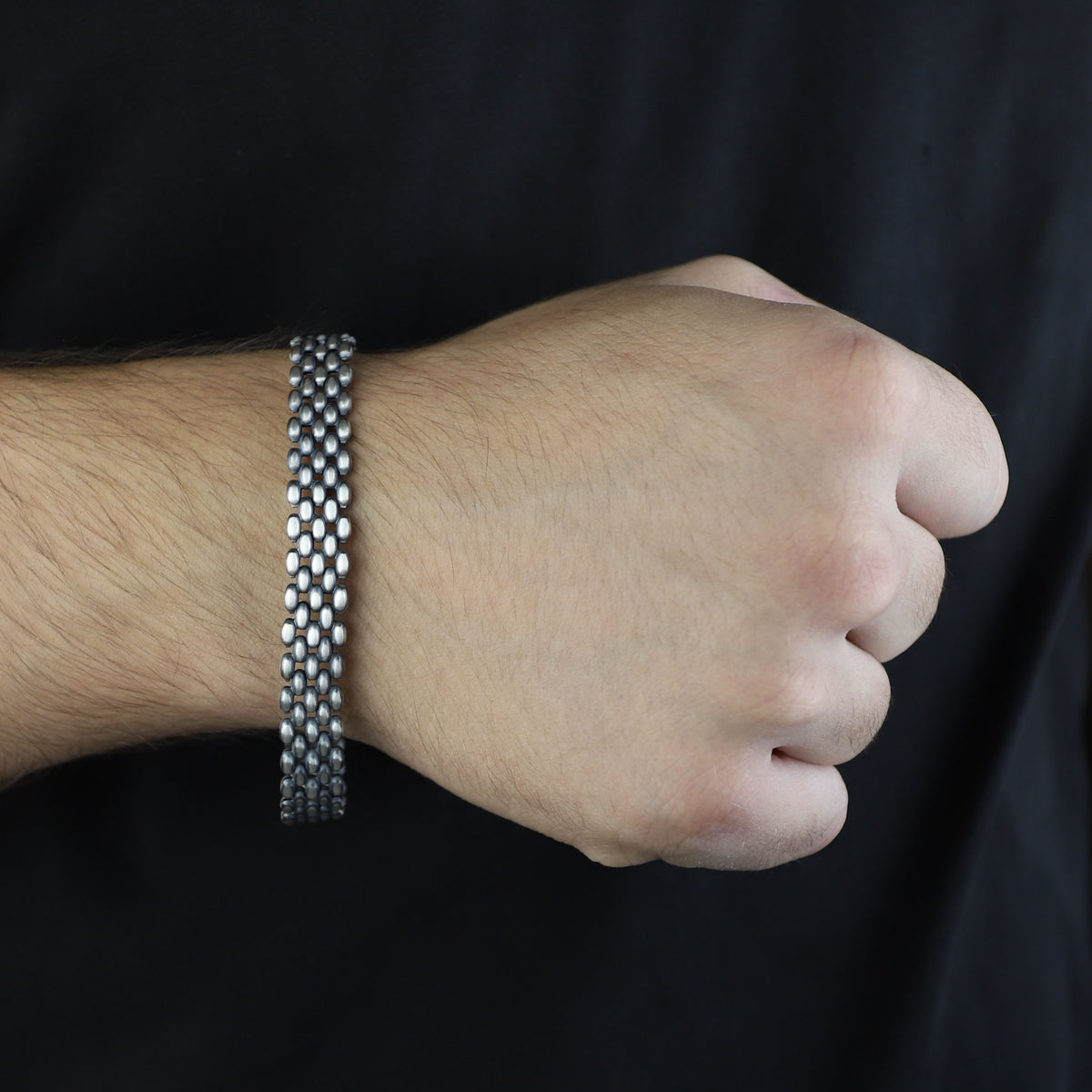 Solid Silver Cable Bracelet, Handmade Onyx Anchor Bracelet, Elegant Men Chain Bracelet, Anchor Chain Bracelet, Bracelet For Men