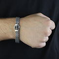 Solid Silver Cable Bracelet, Handmade Onyx Anchor Bracelet, Elegant Men Chain Bracelet, Anchor Chain Bracelet, Bracelet For Men