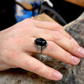 Silberner handgefertigter Ring aus schwarzem Onyx im osmanischen Stil für Männer
