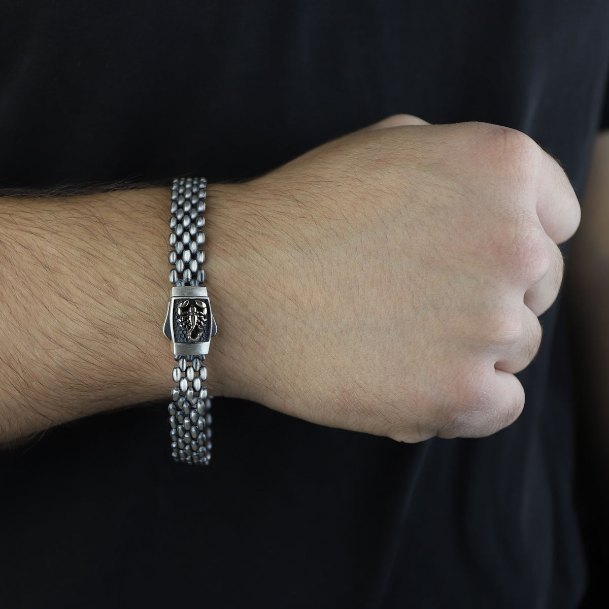 Silver Scorpion Signet Chain Bracelet, Men Chain Bracelet, Silver Link Chain Men Bracelet, Men Animal Bracelet, Unique Men Father Day Gift