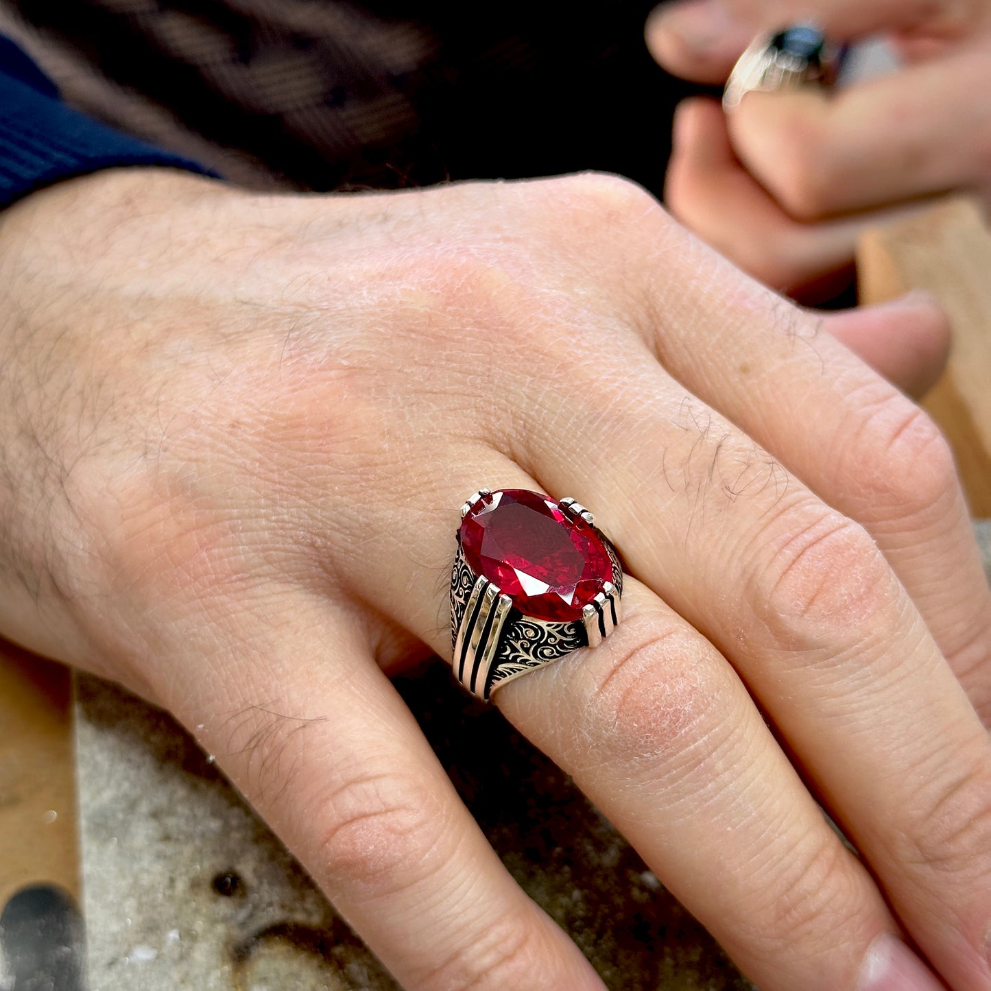 Ruby Stone Ottoman Style Men Handmade Ring
