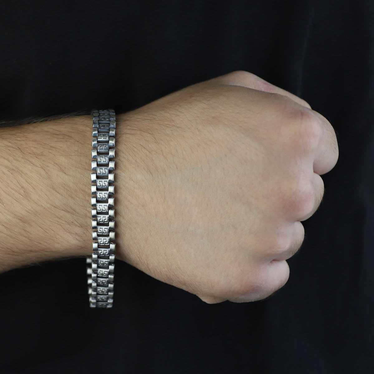 Silver Greek Style Chain Bracelet, Scorpion Figured Chain Bracelet, Silver Link Chain Men Bracelet, Men Engraved Bracelet