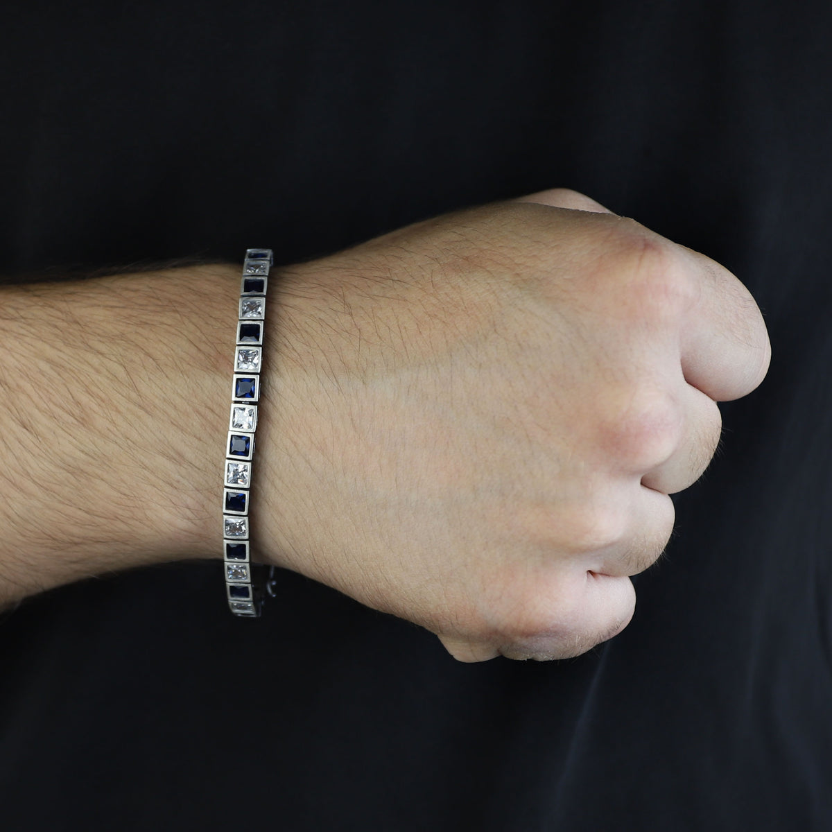 925 Silver Sapphire Tennis Bracelet, Men Luxury Blue Sapphire Tennis Bracelet, Elegant Sapphire Tennis Bracelet, Square Cut Bracelet