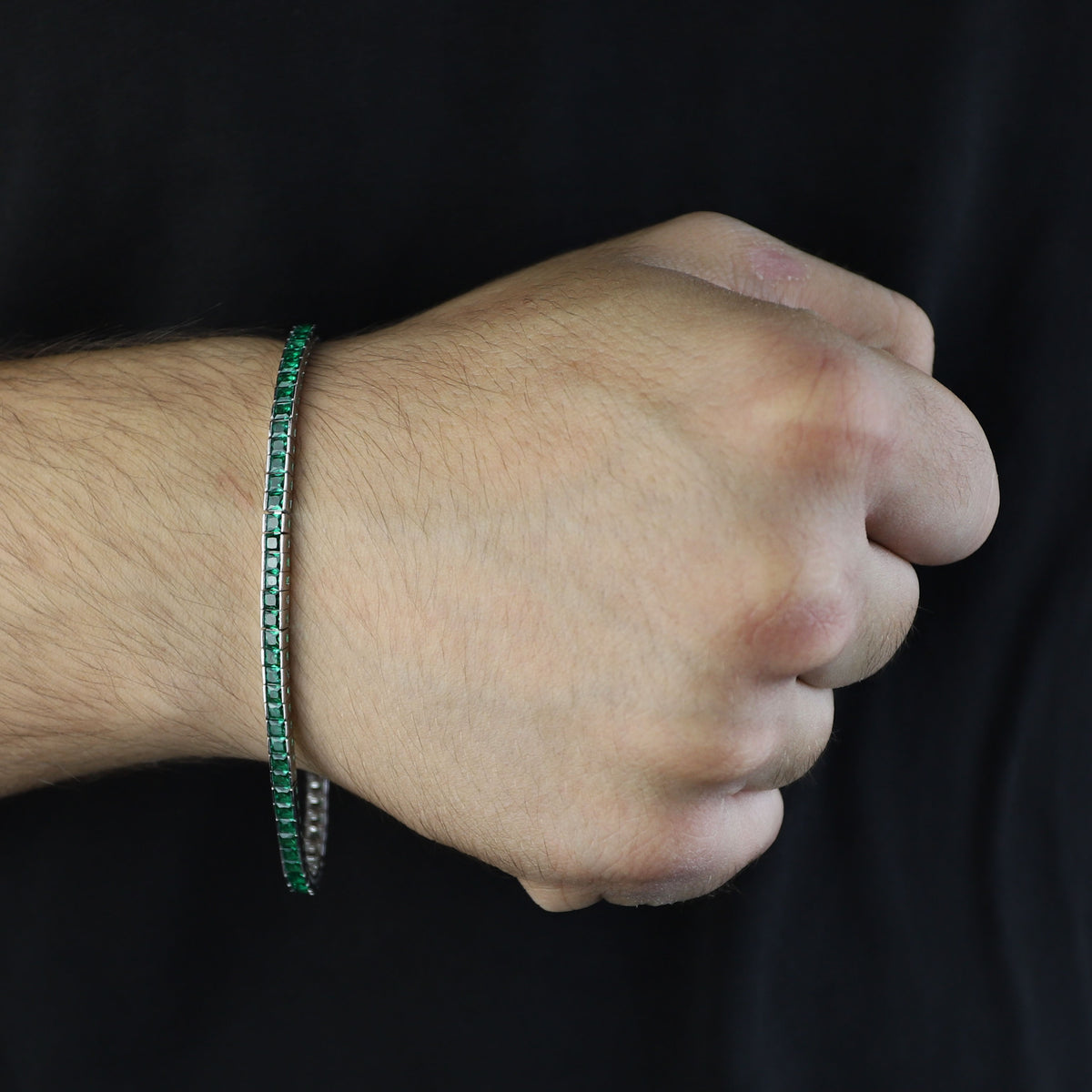 925 Silver Square Emerald Tennis Bracelet, Unisex Emerald Diamond Bracelet, Mens Luxury Green Bracelet, Anniversary Gift, Perfect Gift