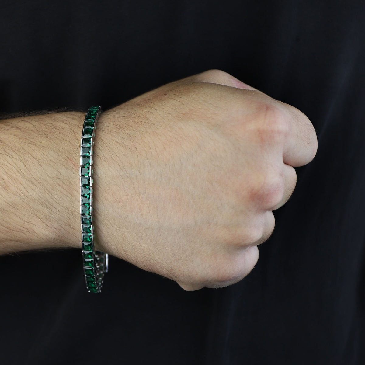 925 Silver Square Emerald Tennis Bracelet, Square Cut Green Stone Tennis Bracelet, Men Emerald Diamond Tennis Bracelet, Elegant Bracelet