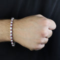 Men Silver Ruby Tennis Bracelet, Unisex Round Diamond Ruby Link Bracelet, Mens Tennis Link Chain Men Bracelet, Men Link Bracelet, 925 Silver