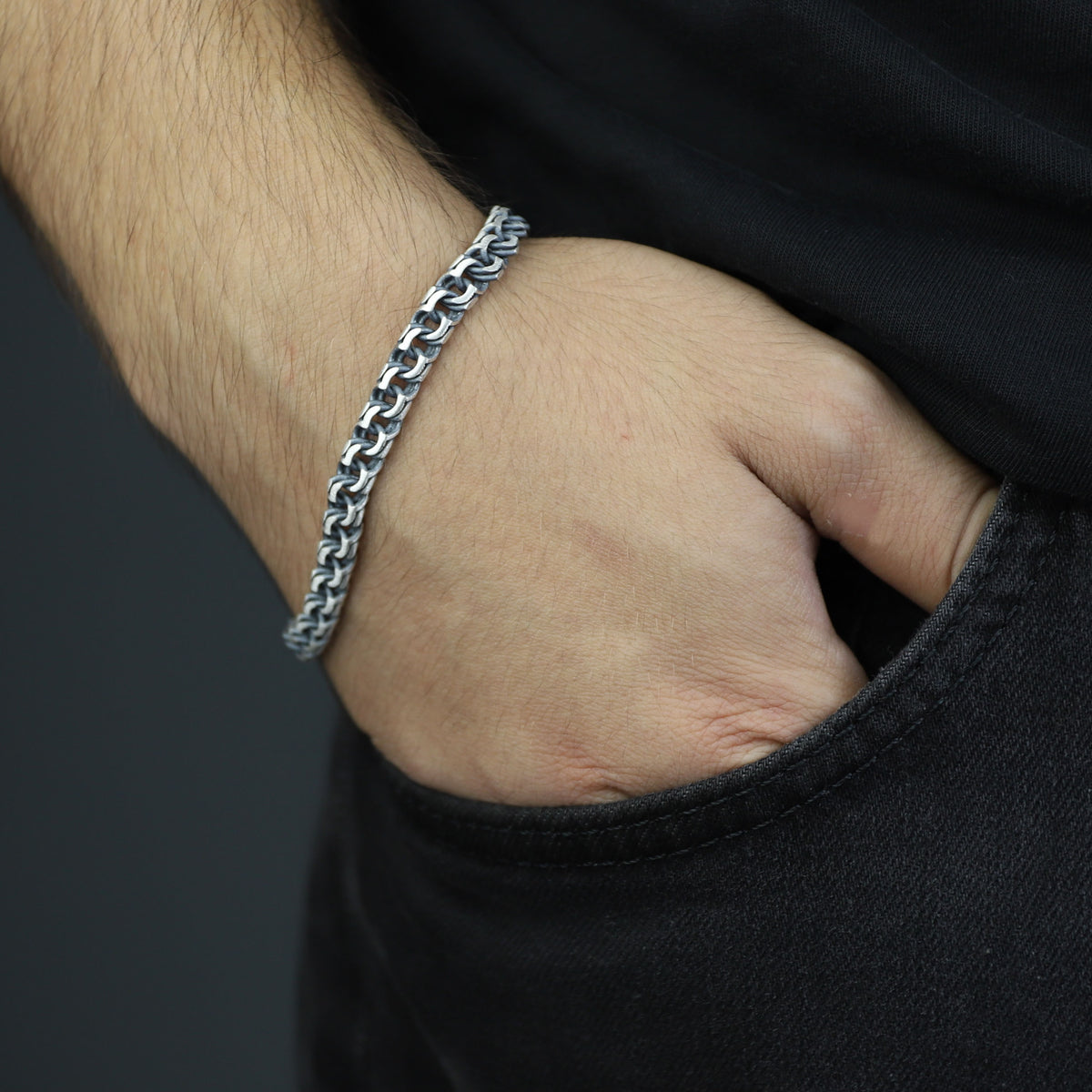Sterling Silver Curb Chain Bracelet, 5mm Oxized Cuban Curb Chain Bracelet, Elegant Chain Bracelet, Vintage Men Bracelet, Gift For Men