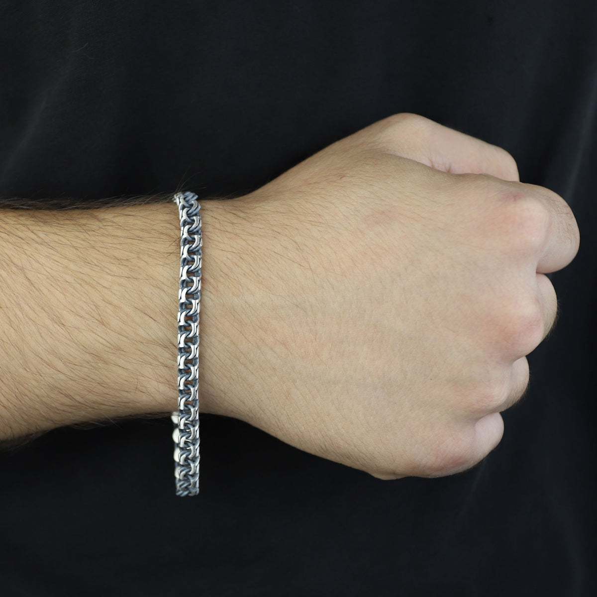 Sterling Silver Curb Chain Bracelet, 5mm Oxized Cuban Curb Chain Bracelet, Elegant Chain Bracelet, Vintage Men Bracelet, Gift For Men