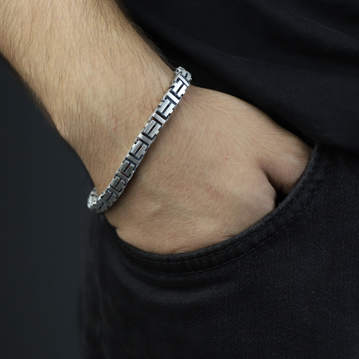 Men Silver Handmade Chain Bracelet, 7MM Men Chain Bracelet, Oxized Box Chain