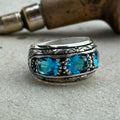 Men Handmade Aquamarine Gemstone Band Ring