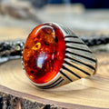 Men Handmade Amber Baltic Gemstone Ring