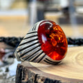 Men Handmade Amber Baltic Gemstone Ring