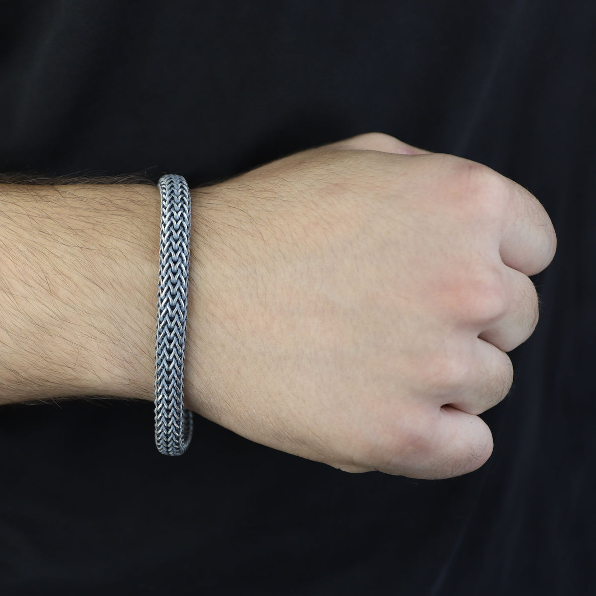 925 Silver Foxtail Stone Chain Bracelet,Elegant 8MM Oxidized Chain Bracelet, Men Foxtail Chain Bracelet, Black Onyx Stone Bracelet