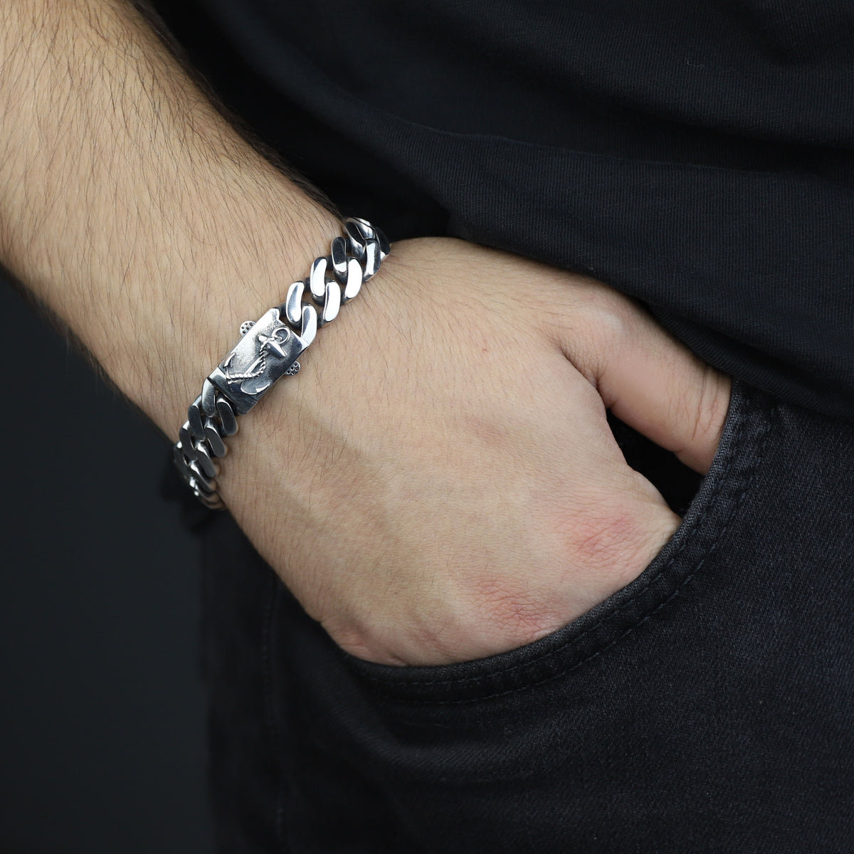 Silver 10MM Cuban Chain Bracelet, Anchor Cuban Chain Men Bracelet, 10MM Cuban Chain Bracelet, Perfect Men's Bracelet, 925 Solid Silver