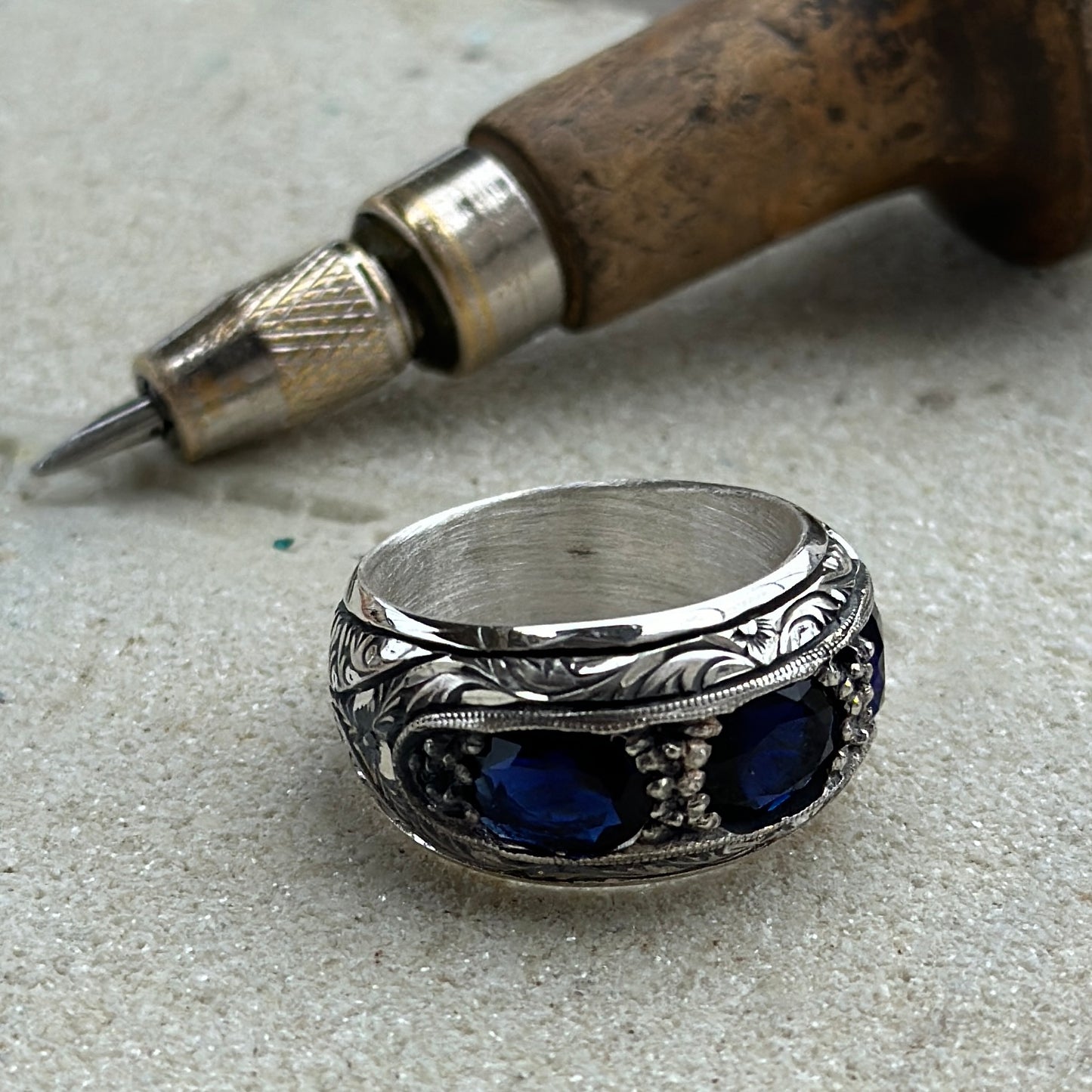 Men Handmade Blue Sapphire Stone Wedding Band Ring