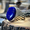 Silver Handmade Ottoman Style Lapis Gemstone Men Ring