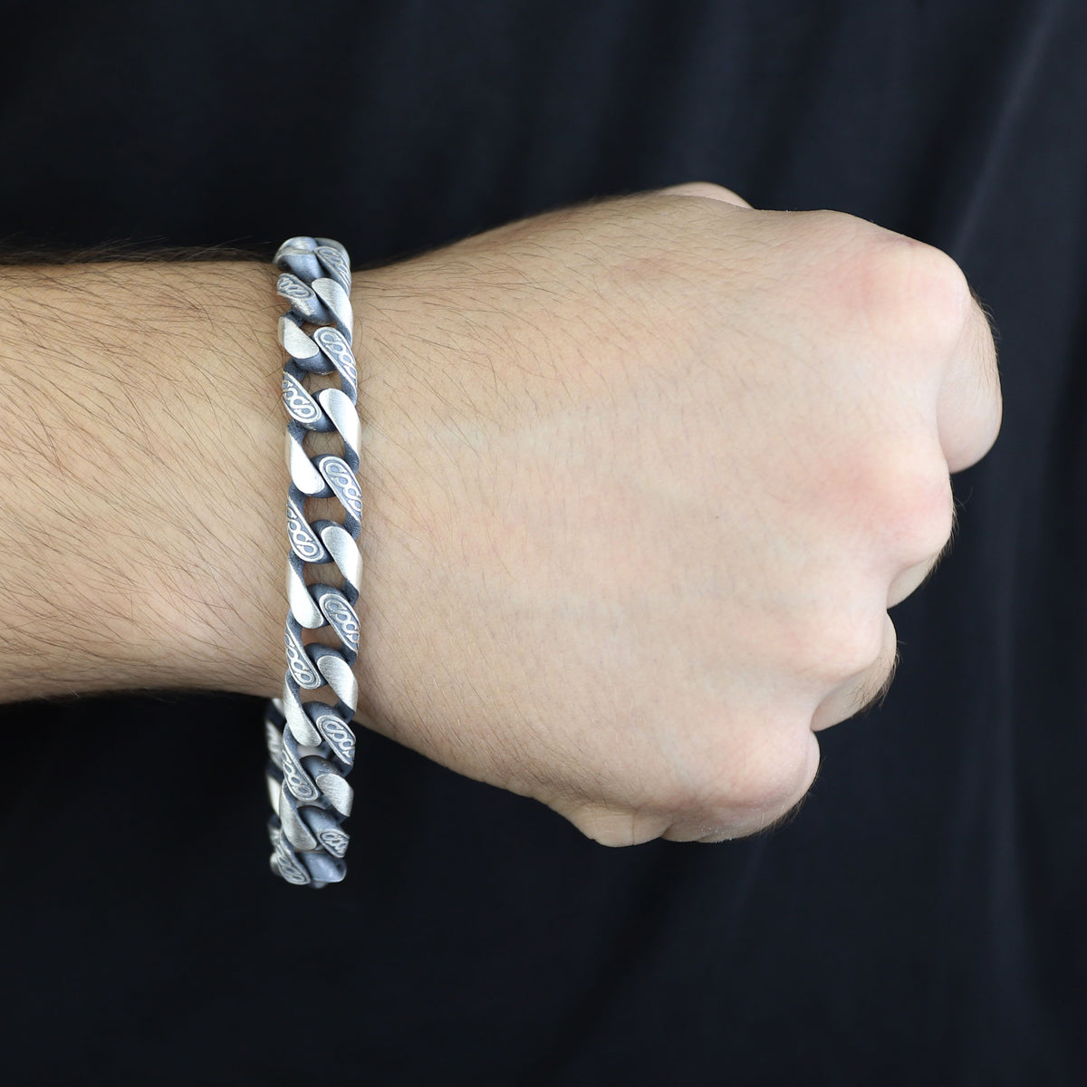 Silver 10MM Engraved Chain Bracelet, Men Curb Chain Bracelet, Cuban Link Chain Bracelet, Perfect Men's Bracelet, Gift For Men