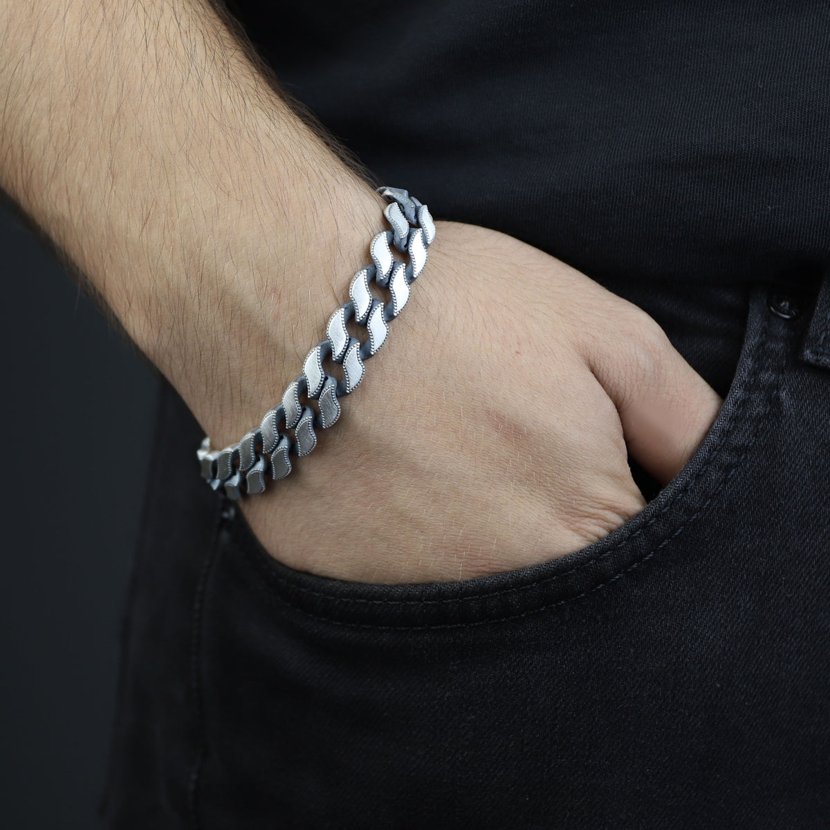 Silver 12MM Handmade Chain Bracelet, Elegant Men Chain Bracelet,Cuban Link Chain Bracelet, Perfect Men's Bracelet, Gift For Men