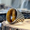 Anillo de plata hecho a mano con piedras preciosas de ojo de tigre turco para hombre
