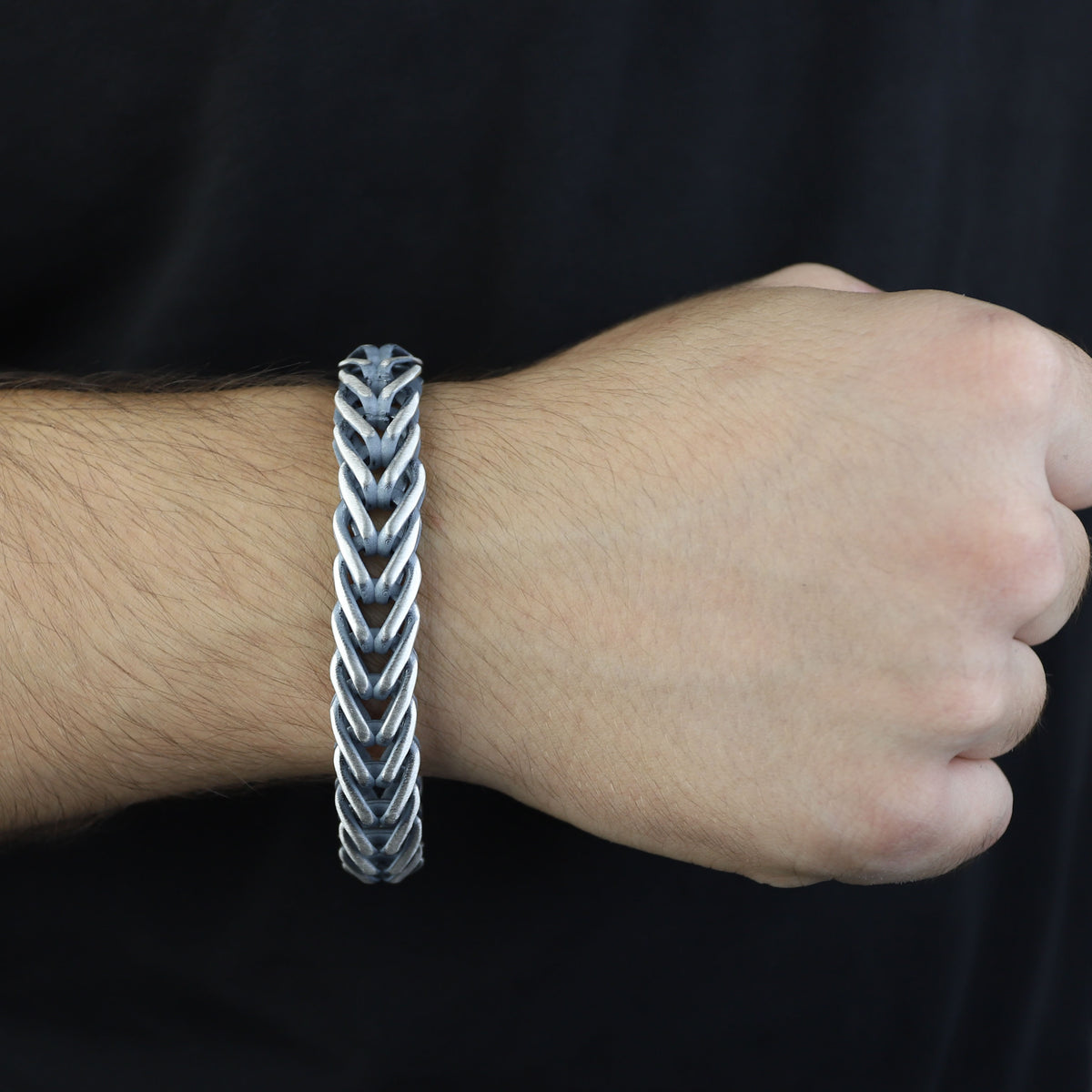 925 Men Silver Chain Bracelet, 12MM Braided Oxized Solid Silver Chain, Onyx Men Chain Heavy Bracelet, Bracelets For Men, 925 Silver