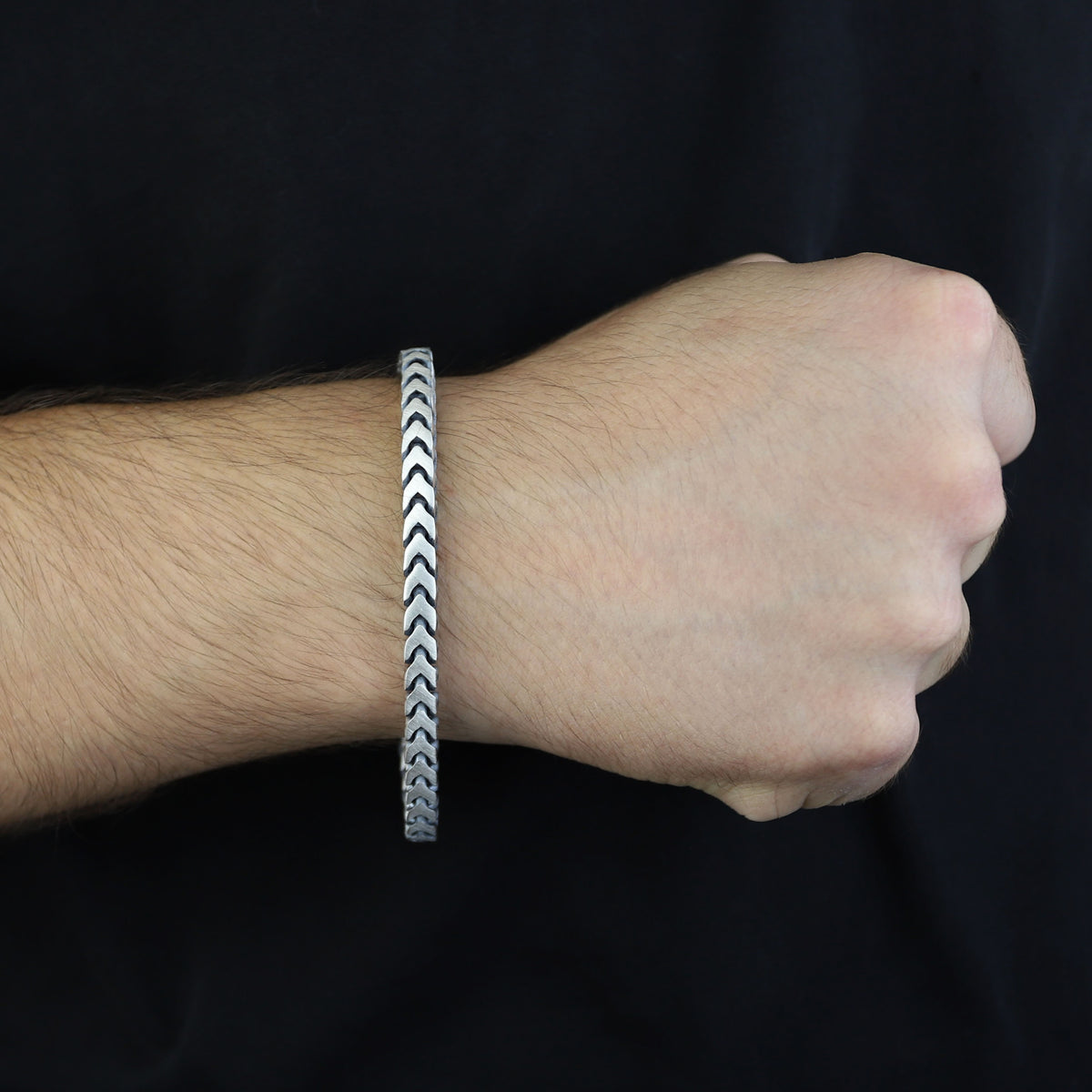 925 Solid Silver Curb Chain Bracelet, 5MM Franco Chain Bracelet, Onyx Stone Chain Curb Bracelet, Unique Men Chain Gift Bracelet