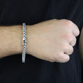 925 Solid Silver Curb Chain Bracelet, 5MM Franco Chain Bracelet, Onyx Stone Chain Curb Bracelet, Unique Men Chain Gift Bracelet