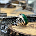 Men Silver Handmade Green Natural Malachite Stone Ring