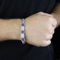 925 Silver Sapphire Stone Curb Chain Bracelet, Mens Blue Gemstone Chain Bracelet, Sapphire Diamond Bracelet, Perfect Gift, Anniversary Gifts