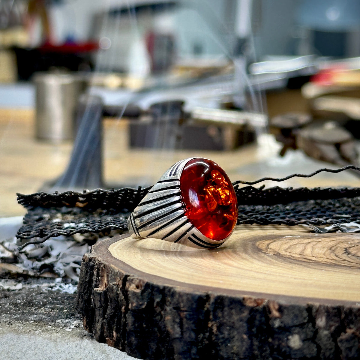Men Handmade Amber Baltic Gemstone Ring