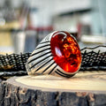 Men Handmade Amber Baltic Gemstone Ring