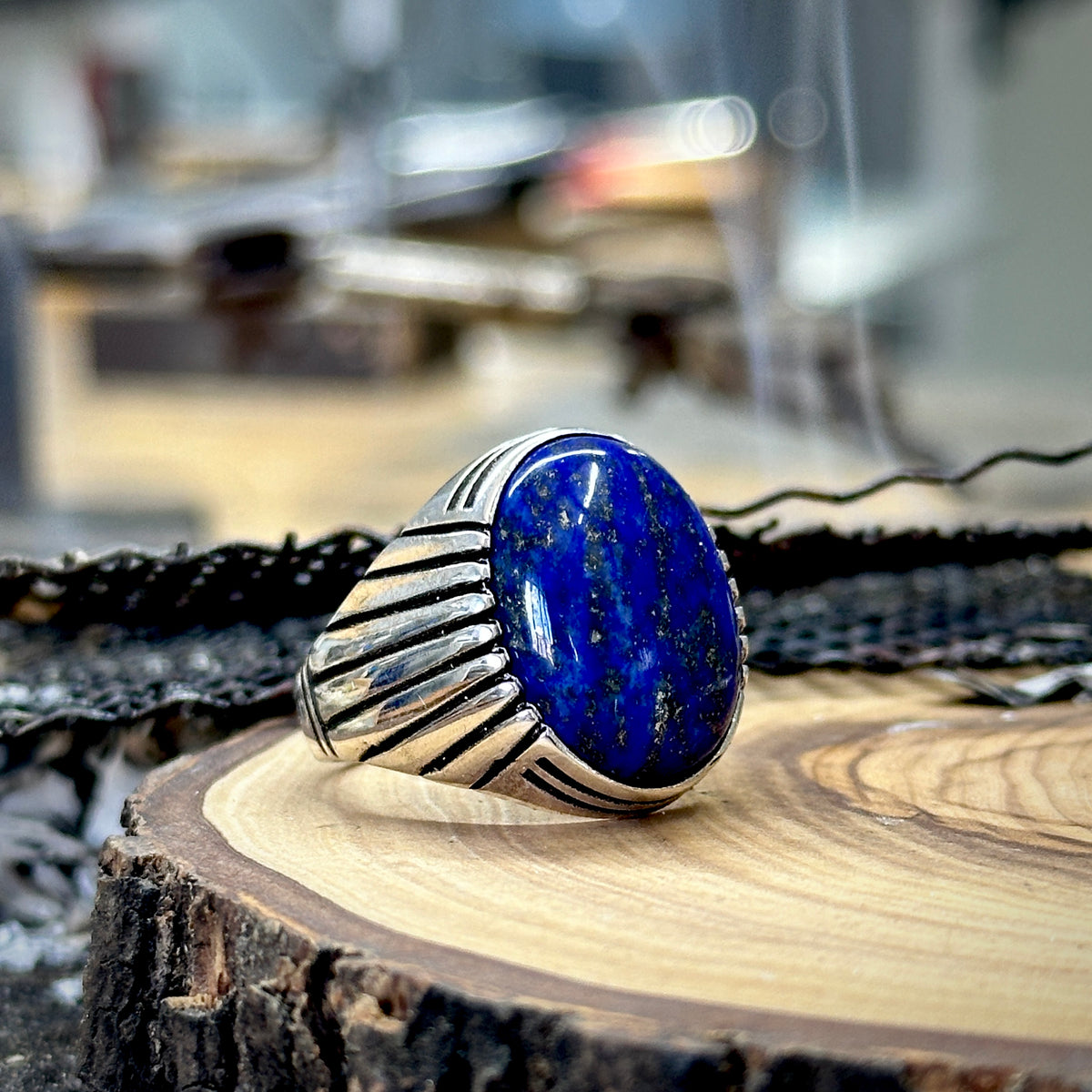 Men Handmade Natural Lapis Lazuli Stone Ring