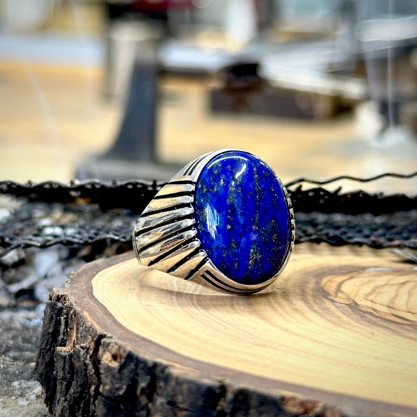 Men Handmade Natural Lapis Lazuli Stone Ring
