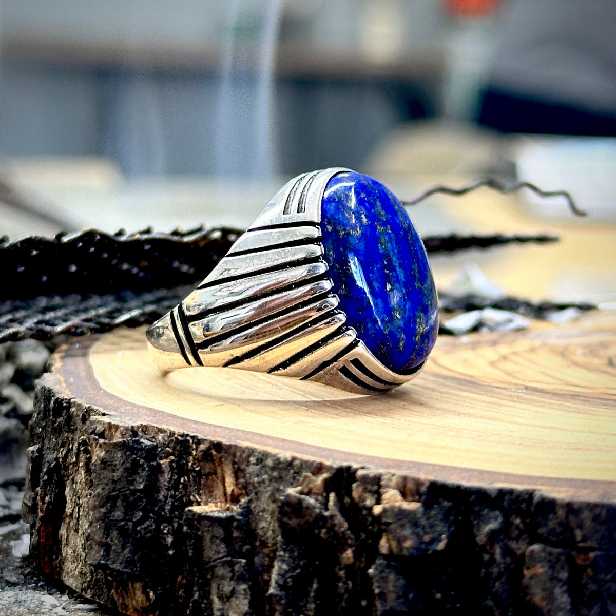 Men Handmade Natural Lapis Lazuli Stone Ring