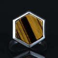 925 Hexagon Tiger's Eye Stone Ring, Silver Tiger Eye Ring, Signet Tiger Ege Gemstone Ring, Handmade Tiger Eye Stone Ring , Gift to Him