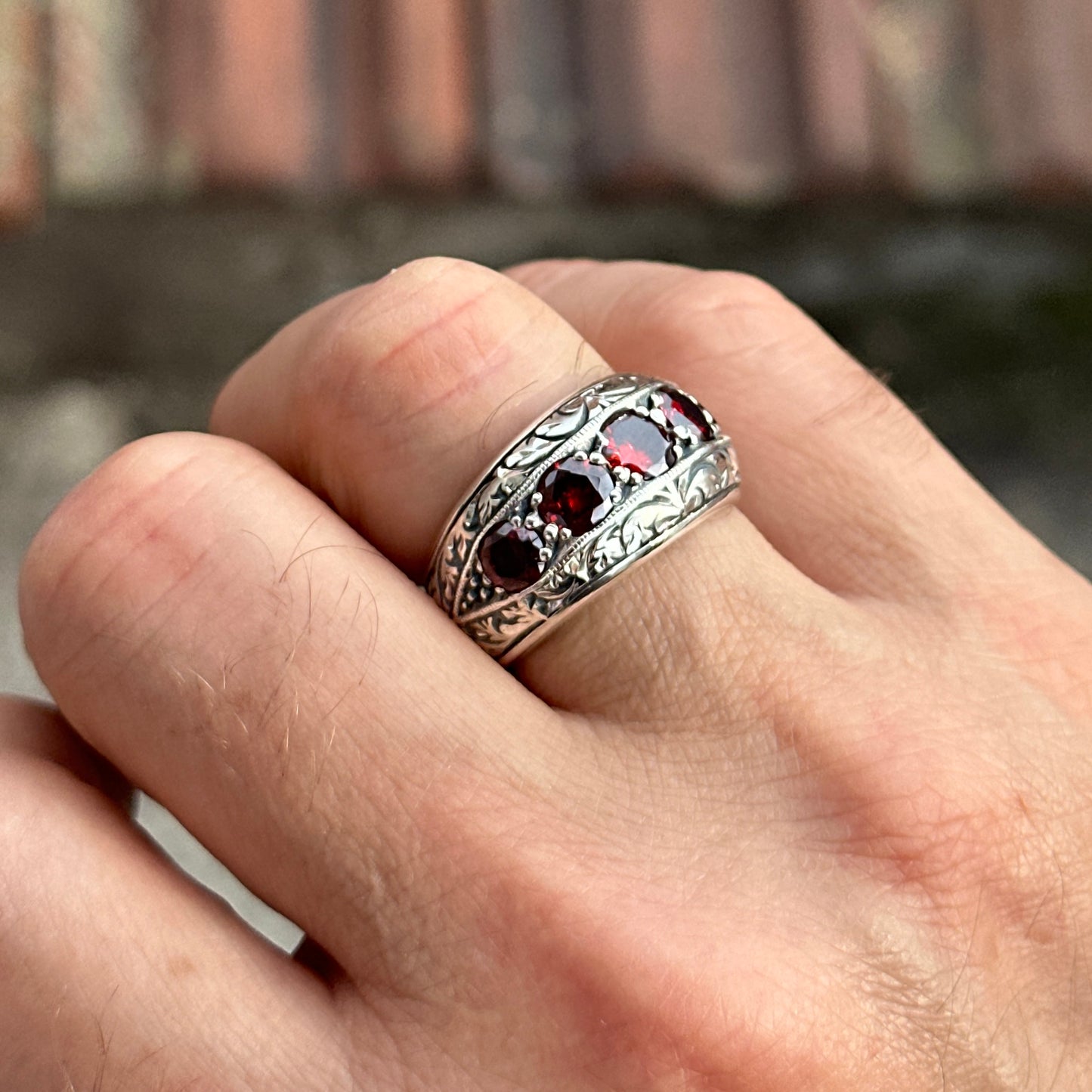 Silver Handmade Men Ruby Gemstone Band Ring