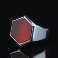 925 Silver Classic Red Agate Ring, Hexagon Red Carnelian Gemstone Ring, Men Signet Handmade Ring, 925k Sterling Silver, Gift For Men