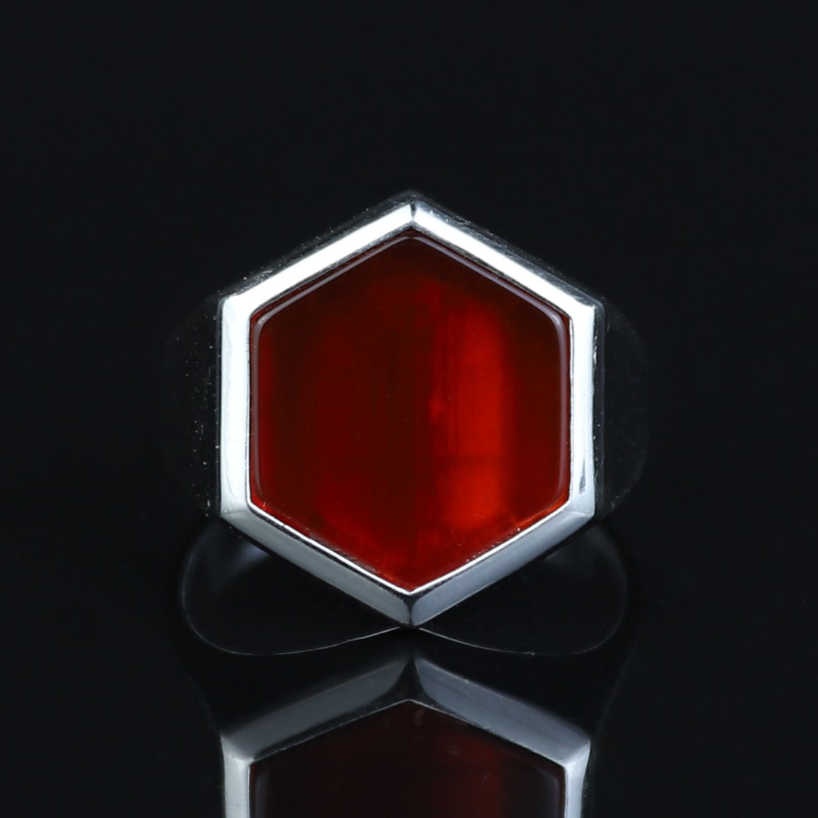 925 Silver Classic Red Agate Ring, Hexagon Red Carnelian Gemstone Ring, Men Signet Handmade Ring, 925k Sterling Silver, Gift For Men