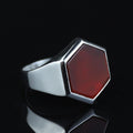 925 Silver Classic Red Agate Ring, Hexagon Red Carnelian Gemstone Ring, Men Signet Handmade Ring, 925k Sterling Silver, Gift For Men