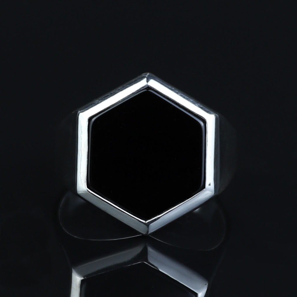 Mens Hexagon Onyx Signet Ring, Black Onyx Stone Ring, Modern Silver Men Ring, Classic Signet Ring, 925k Sterling Silver Ring, Gift For Him