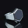 Mens Hexagon Onyx Signet Ring, Black Onyx Stone Ring, Modern Silver Men Ring, Classic Signet Ring, 925k Sterling Silver Ring, Gift For Him