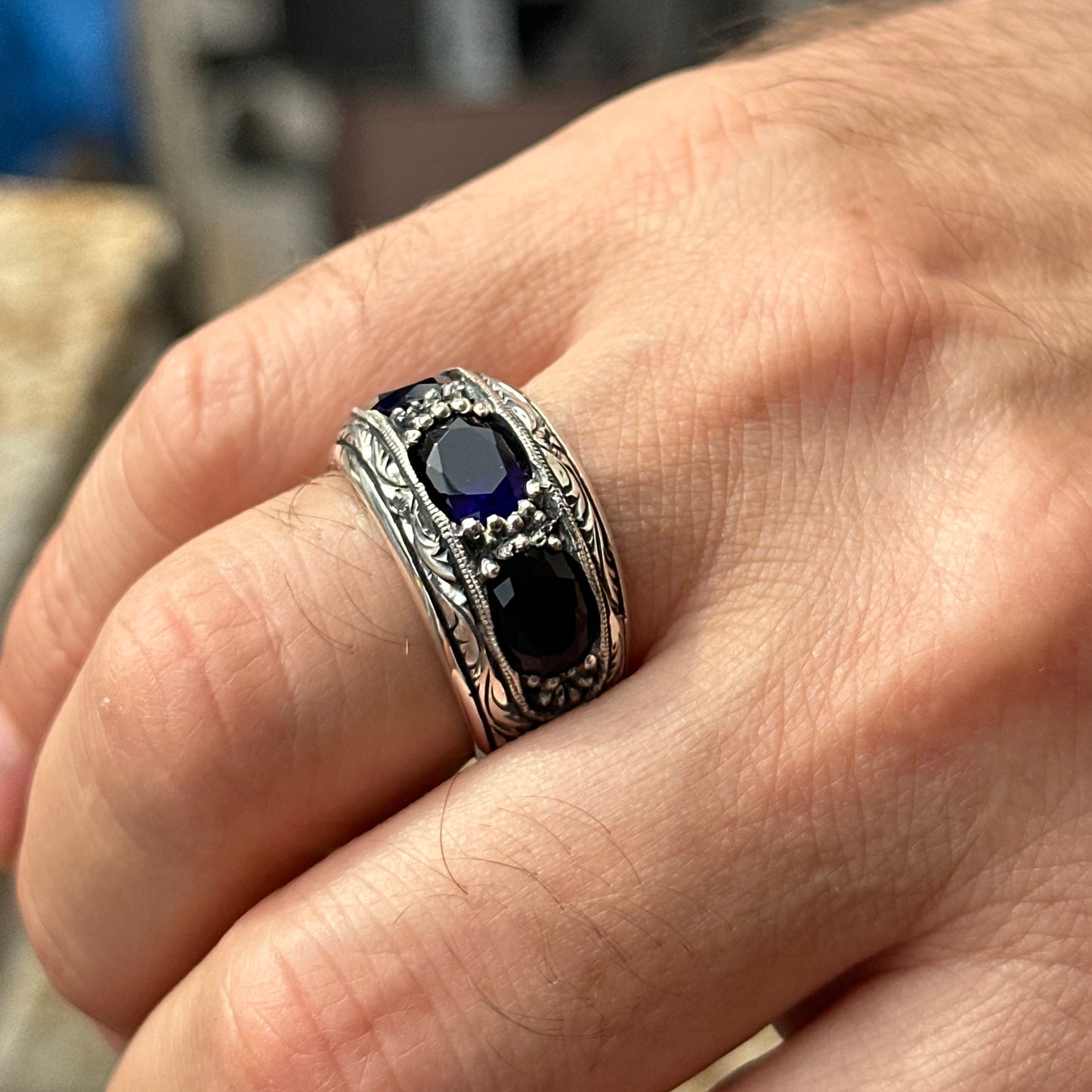 Men Handmade Blue Sapphire Stone Wedding Band Ring