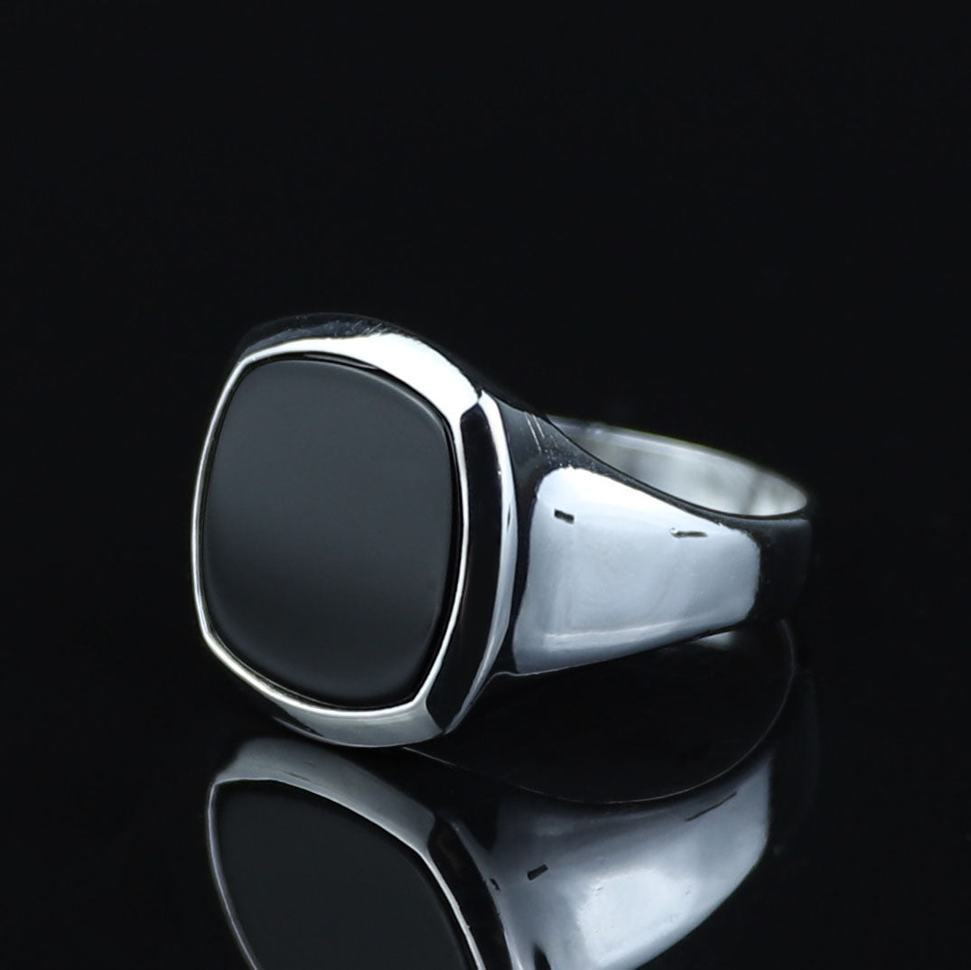 Sterling Silver Onyx Ring, Mens Signet Ring, Onyx Statement Ring, Onyx Square Signet Ring, Solid Silver Ring, 925k Sterling Silver Ring