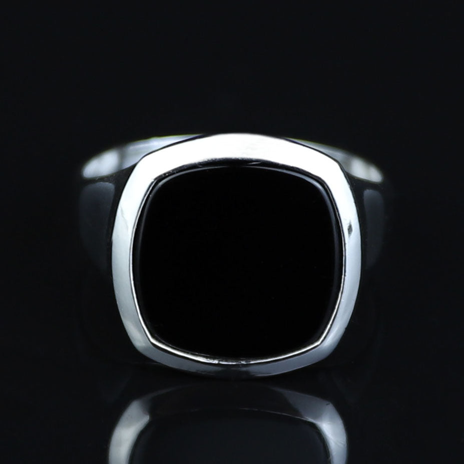 Sterling Silver Onyx Ring, Mens Signet Ring, Onyx Statement Ring, Onyx Square Signet Ring, Solid Silver Ring, 925k Sterling Silver Ring