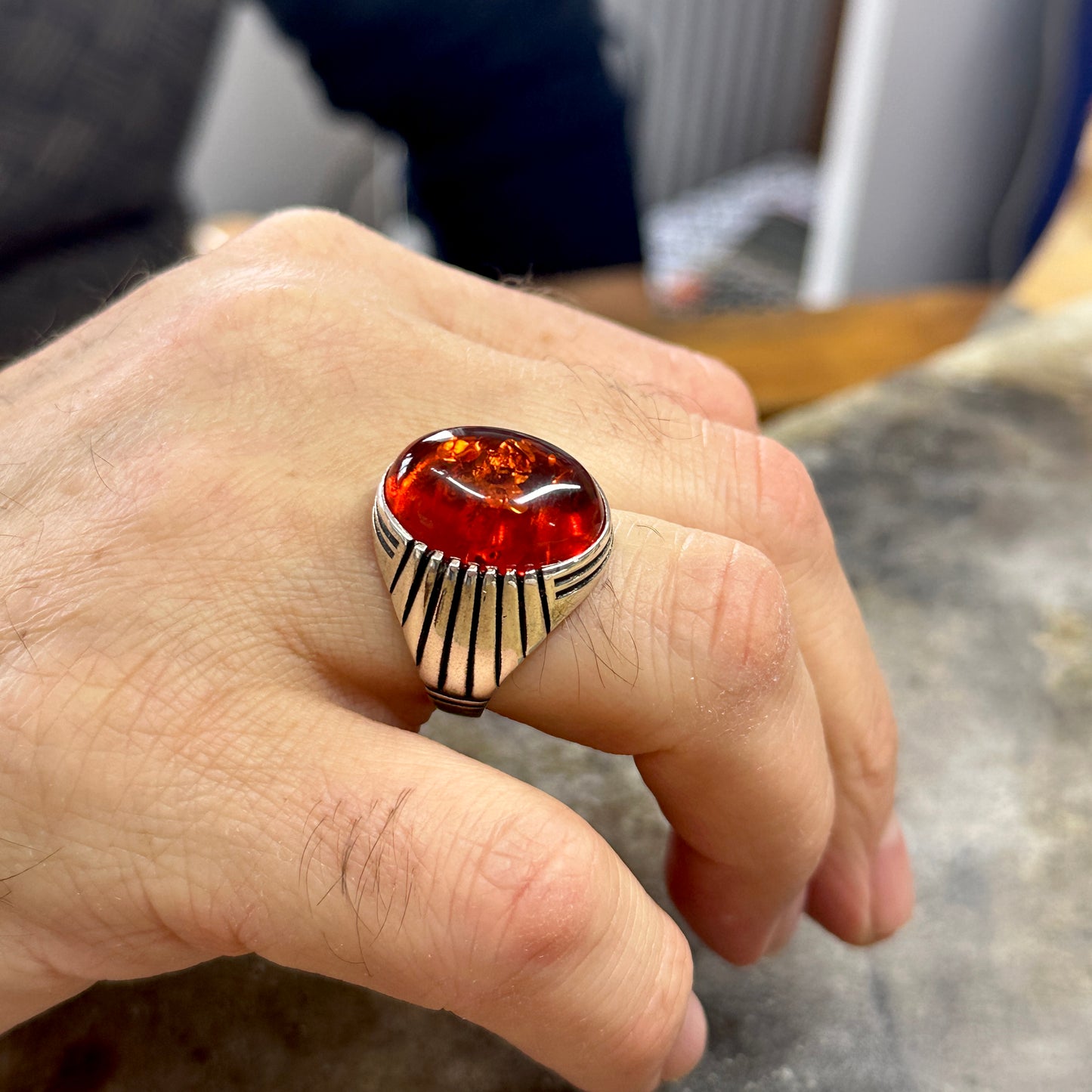 Men Handmade Amber Baltic Gemstone Ring
