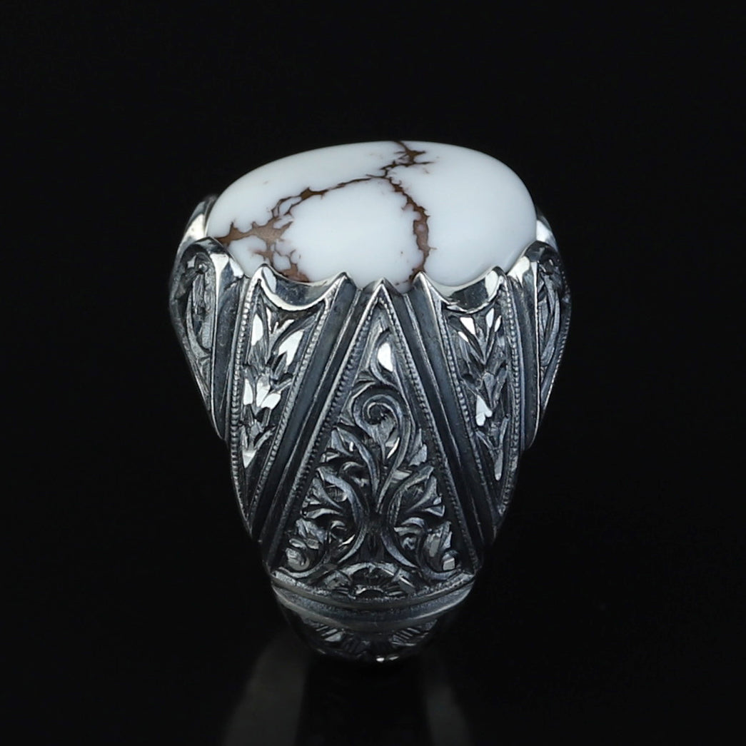Men Handmade Buffalo Turquoise Gemstone Engraved Ring
